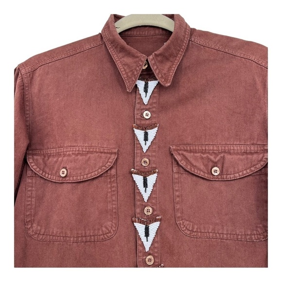 Vintage Brown Button Up Shirt Blouse Beaded Western Style Size Small Made in USA - Picture 2 of 5